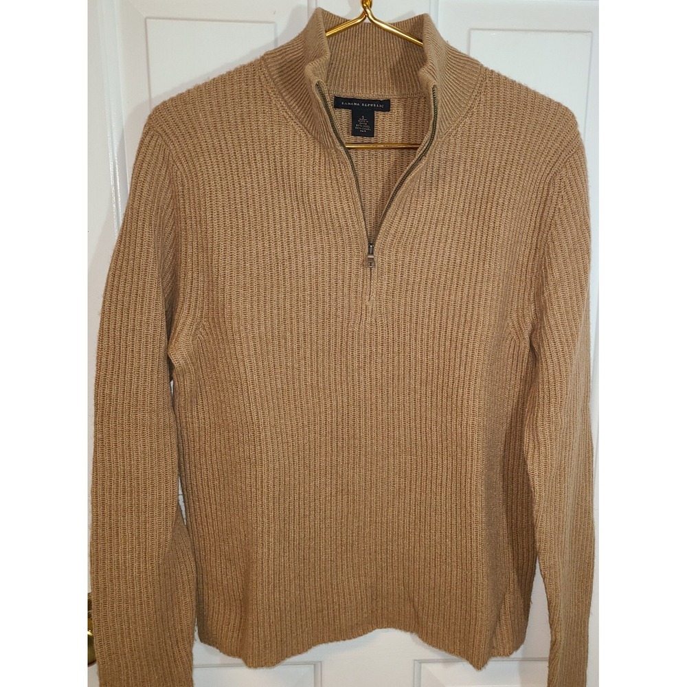BANANA REPUBLIC Ribbe 1/4 Zip-up Mock Neck Sweater Camel Hair & Wool S Quiet Lux
